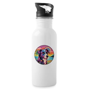 Kishu Ken Hunderasse Bunte Karikatur Aquarell - Trinkflasche mit integriertem Trinkhalm - Weiß - Rechts
