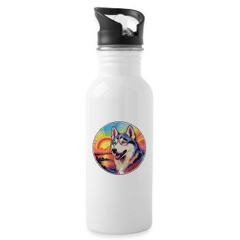 Labrador Husky Dog Breed Colorful Cartoon Watercol - Water bottle with straw - white - Right