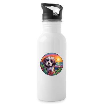 Lowchen Kleiner Löwe Hund Rasse Bunte Karikatur Wat - Trinkflasche mit integriertem Trinkhalm - Weiß - Rechts