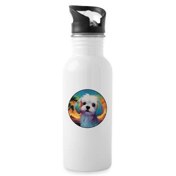Chien maltais race coloré dessin animé aquarelle - Gourde avec paille intégrée - blanc - Droite