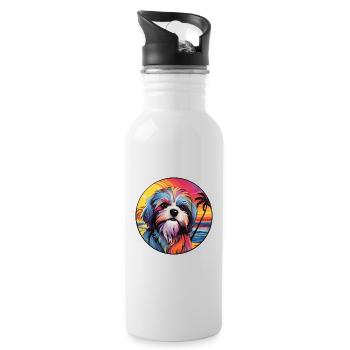 Maltese Shih Tzu Dog Breed Colorful Cartoon Waterc - Water bottle with straw - white - Right