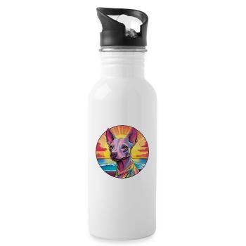 Mexican Hairless Dog Breed Colorful Cartoon Waterc - Water bottle with straw - white - Right