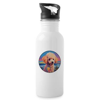 Caniche miniature chien race coloré dessin animé Waterc - Gourde avec paille intégrée - blanc - Droite