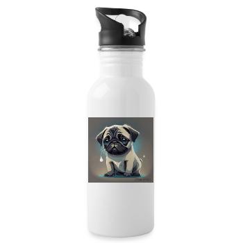 Verliebter Mops mit Tränen im Blick - Trinkflasche mit integriertem Trinkhalm - Weiß - Rechts