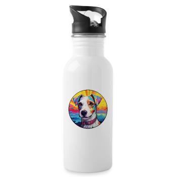 Parson Russell Terrier Dog Breed Colorful Cartoon - Water bottle with straw - white - Right