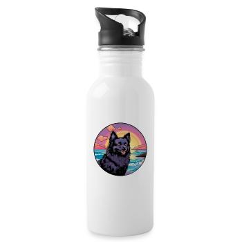Schipperke Hunderasse buntes Karikatur-Aquarell - Trinkflasche mit integriertem Trinkhalm - Weiß - Rechts
