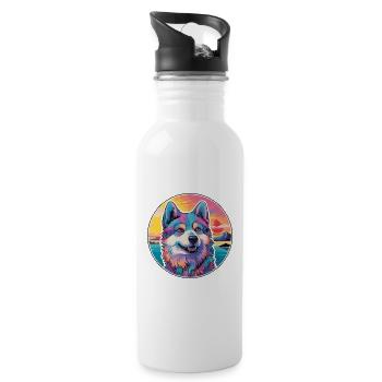 Siberian Laika Dog Breed Colorful Cartoon Watercol - Water bottle with straw - white - Right