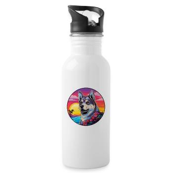 Schwedischer Elchhund Hunderasse Bunte Karikatur Wasserc - Trinkflasche mit integriertem Trinkhalm - Weiß - Rechts