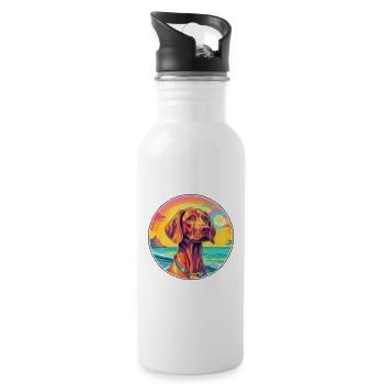 Vizsla Dog Breed Colorful Cartoon Watercolor - Water bottle with straw - white - Right