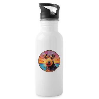 Welsh Terrier Dog Breed Colorful Cartoon Watercolo - Water bottle with straw - white - Right