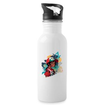 Graffiti Mädchen - Trinkflasche mit integriertem Trinkhalm - Weiß - Rechts