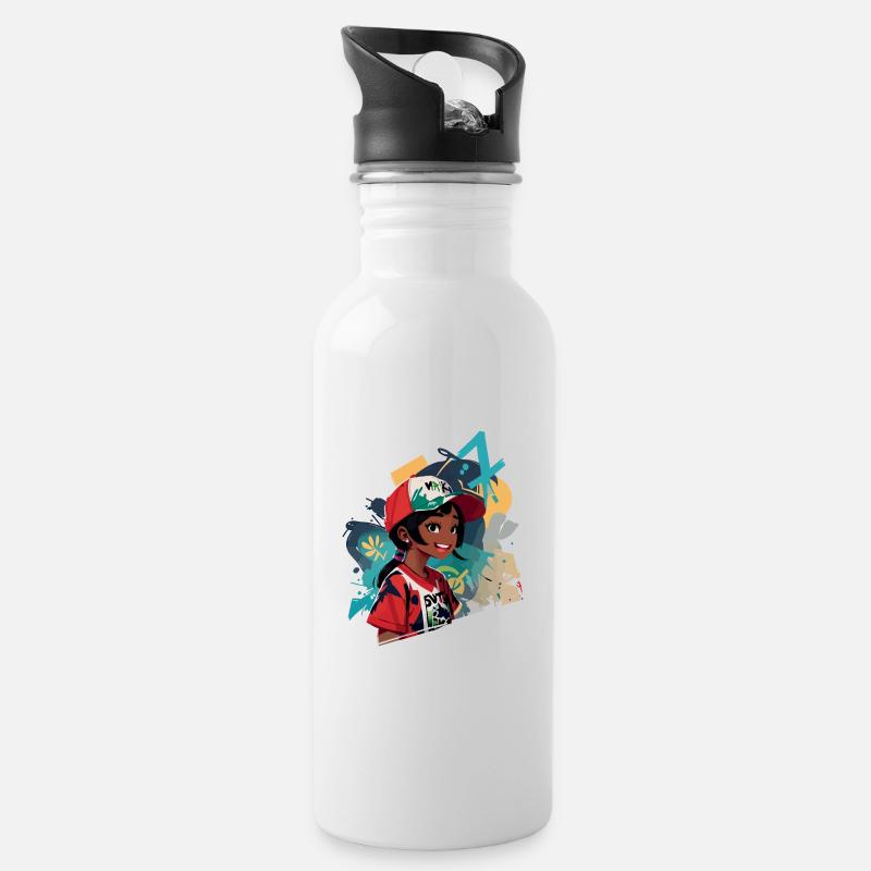 Graffiti Mädchen - Trinkflasche mit integriertem Trinkhalm - Weiß