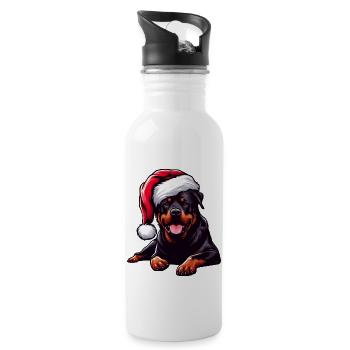 Cute Rottweiler Wearing Santa Claus Hat - Water bottle with straw - white - Right