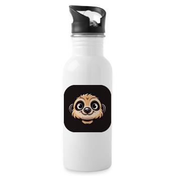 Comic Erdmännchen Kopf - Trinkflasche mit integriertem Trinkhalm - Weiß - Rechts