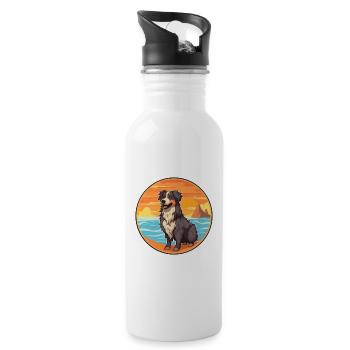 Afghan Shepherd Dog Breed Cartoon Kawaii Clipart - Water bottle with straw - white - Right