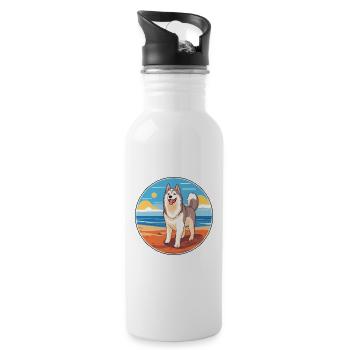 Alaskan Malamute Hund Rasse Cartoon Kawaii Clipart - Trinkflasche mit integriertem Trinkhalm - Weiß - Rechts