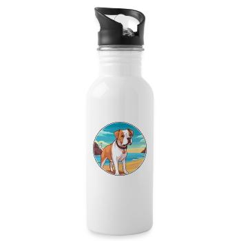 American Bulldog Dog Breed Cartoon Kawaii Clipart - Water bottle with straw - white - Right