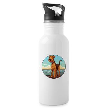 Airedale Terrier chien race Cartoon Kawaii Clipart - Gourde avec paille intégrée - blanc - Droite