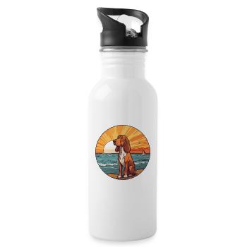 Basset Fauve de Bretagne Hunderasse Cartoon Kawaii - Trinkflasche mit integriertem Trinkhalm - Weiß - Rechts