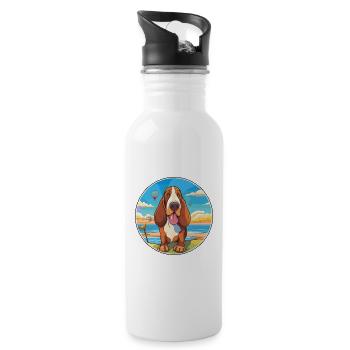 Basset Artesien Normand Dog Breed Cartoon Kawaii - Water bottle with straw - white - Right