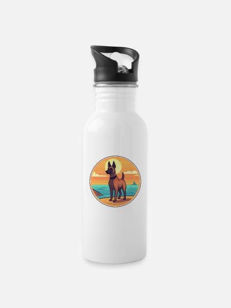 Belgian Malinois Dog Breed Cartoon Kawaii Clipart - Water bottle with straw - white