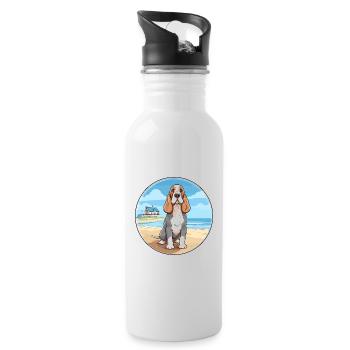 Blue Gascony Basset Dog Breed Cartoon Kawaii Dog - Water bottle with straw - white - Right