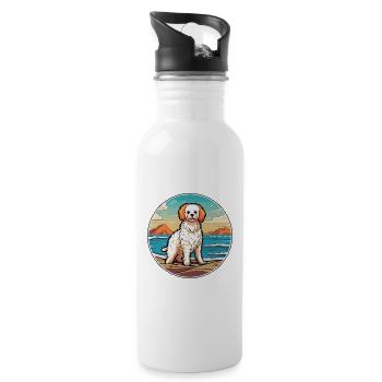 Bolognese Dog Breed Cartoon Kawaii Clipart Dog Pet - Water bottle with straw - white - Right