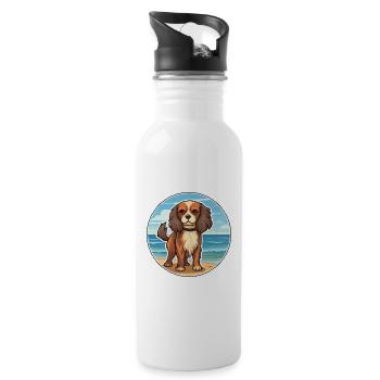 Cavalier Dog Breed Cartoon Kawaii Clipart Dog Pet - Water bottle with straw - white - Right