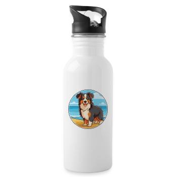 Collie chien race dessin animé Kawaii Clipart aquarelle - Gourde avec paille intégrée - blanc - Droite