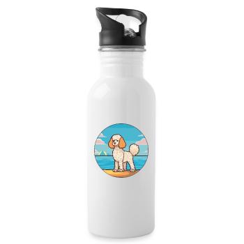 Corded Poodle Dog Breed Cartoon Kawaii Clipart Dog - Water bottle with straw - white - Right