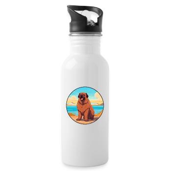 Caucasian Ovcharka Dog Breed Cartoon Kawaii Dog - Water bottle with straw - white - Right