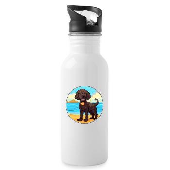 Lockig beschichteter Retriever Hund Rasse Cartoon Kawaii - Trinkflasche mit integriertem Trinkhalm - Weiß - Rechts
