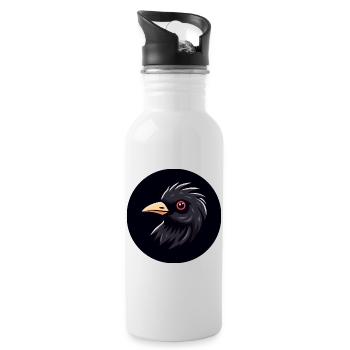 Cartoon Amsel Vogel schwarz mit rotem Auge - Trinkflasche mit integriertem Trinkhalm - Weiß - Rechts