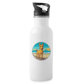 Dingo Hund Rasse Cartoon Kawaii Clipart Aquarell - Trinkflasche mit integriertem Trinkhalm - Weiß - Rechts