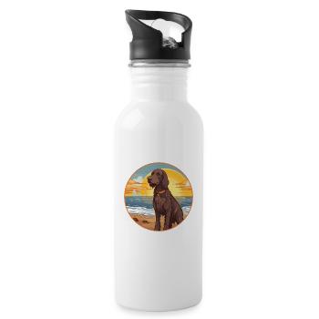 German Longhaired Pointer Dog Breed Cartoon Kawaii - Water bottle with straw - white - Right