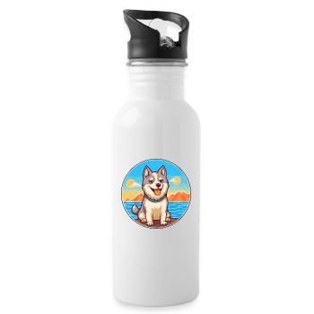 Husky chien race dessin animé Kawaii Clipart aquarelle - Gourde avec paille intégrée - blanc - Droite