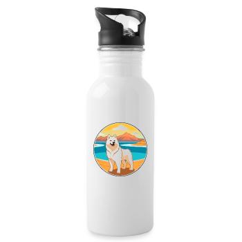 Jindo Dog Breed Cartoon Kawaii Clipart Watercolor - Water bottle with straw - white - Right