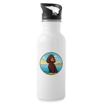 Irischer Wasserspaniel Hund Rasse Cartoon Kawaii Hund - Trinkflasche mit integriertem Trinkhalm - Weiß - Rechts