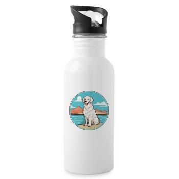 Kuvasz chien hongrois race Cartoon Kawaii Clipart - Gourde avec paille intégrée - blanc - Droite