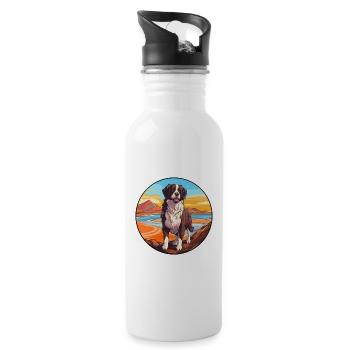 Landseer chien race dessin animé kawaii clipart chien animal de compagnie - Gourde avec paille intégrée - blanc - Droite