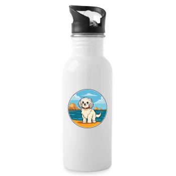 Chien maltais race Cartoon Kawaii Clipart chien animal de compagnie - Gourde avec paille intégrée - blanc - Droite
