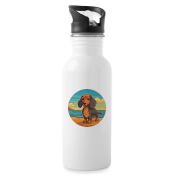 Miniatur Dackel Hund Rasse Cartoon Kawaii Hund - Trinkflasche mit integriertem Trinkhalm - Weiß - Rechts