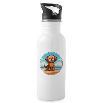 Lowchen Little Lion Dog Breed Cartoon Kawaii Dog - Water bottle with straw - white - Right