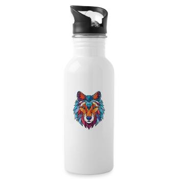 Wolf Colorful Watercolor Animal Pet Illustration - Water bottle with straw - white - Right