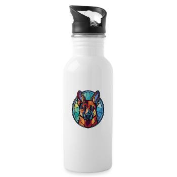 Shepherd Bullet Dog Colorful Watercolor Animal - Water bottle with straw - white - Right