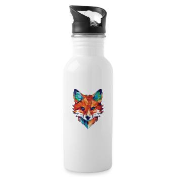 Gelehrter Fuchs, farbenfroher Aquarell-Tier-Haustier-Cartoon - Trinkflasche mit integriertem Trinkhalm - Weiß - Rechts
