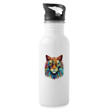 Maine Coon Cat Aquarelle Colorée Animal Cartoon - Gourde avec paille intégrée - blanc - Droite
