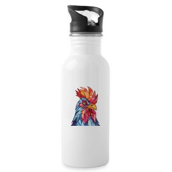 Henne buntes Aquarell Tier Haustier Illustration - Trinkflasche mit integriertem Trinkhalm - Weiß - Rechts