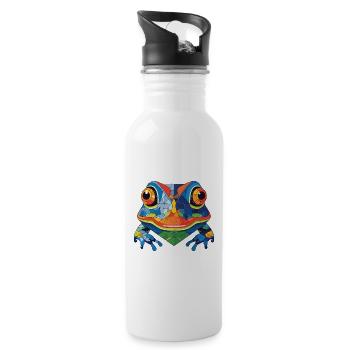 Bunte Aquarell-Tierhaustierillustration des Frosches - Trinkflasche mit integriertem Trinkhalm - Weiß - Rechts