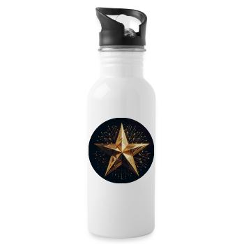 Goldener funkelnder Stern - Trinkflasche mit integriertem Trinkhalm - Weiß - Rechts
